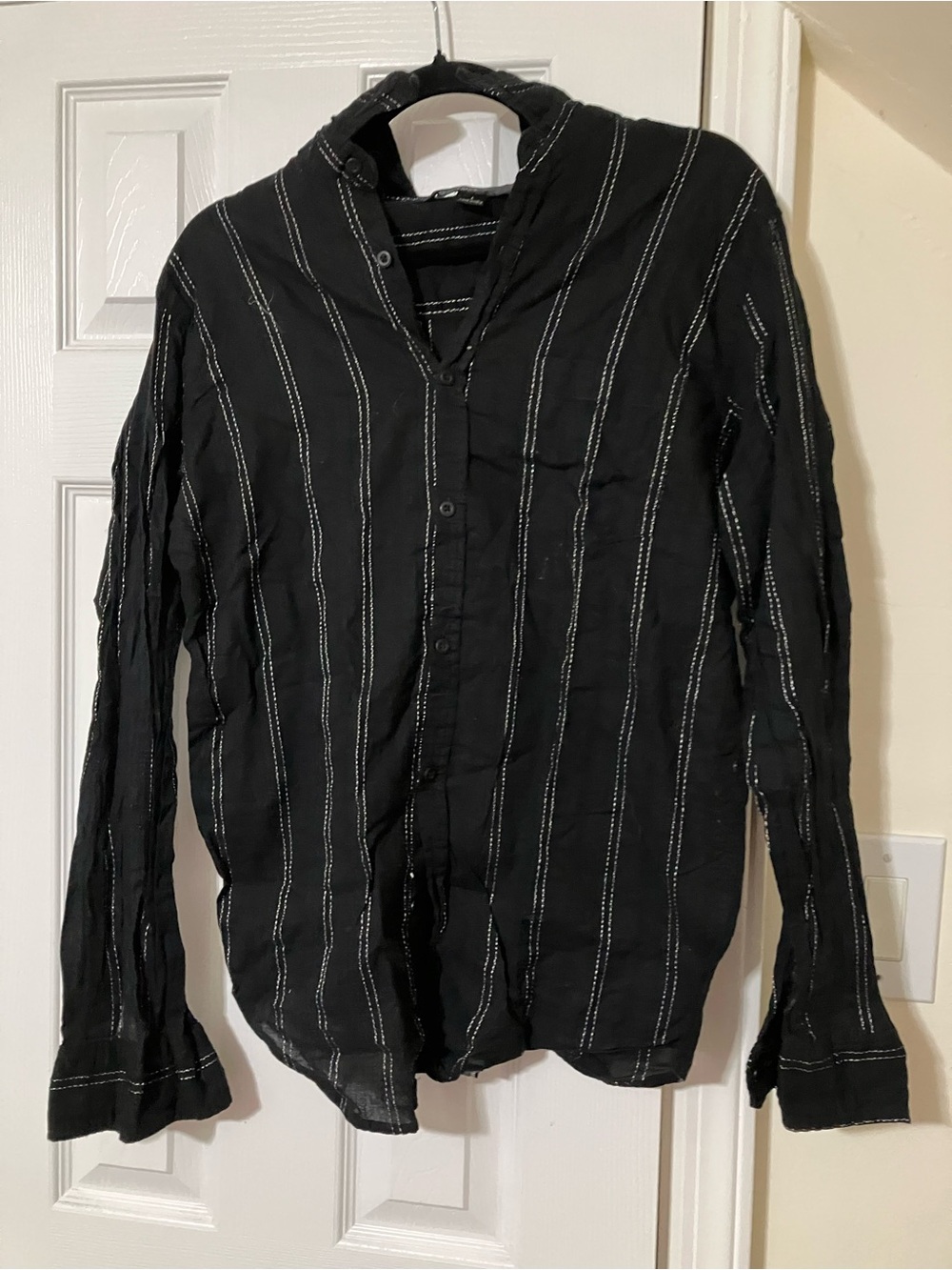 Black Button-Up Shirt with White Pinstripes - NWOT, size XS/S
